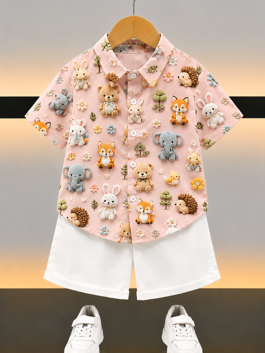 Animal Print Cotton Shirt & Shorts Set