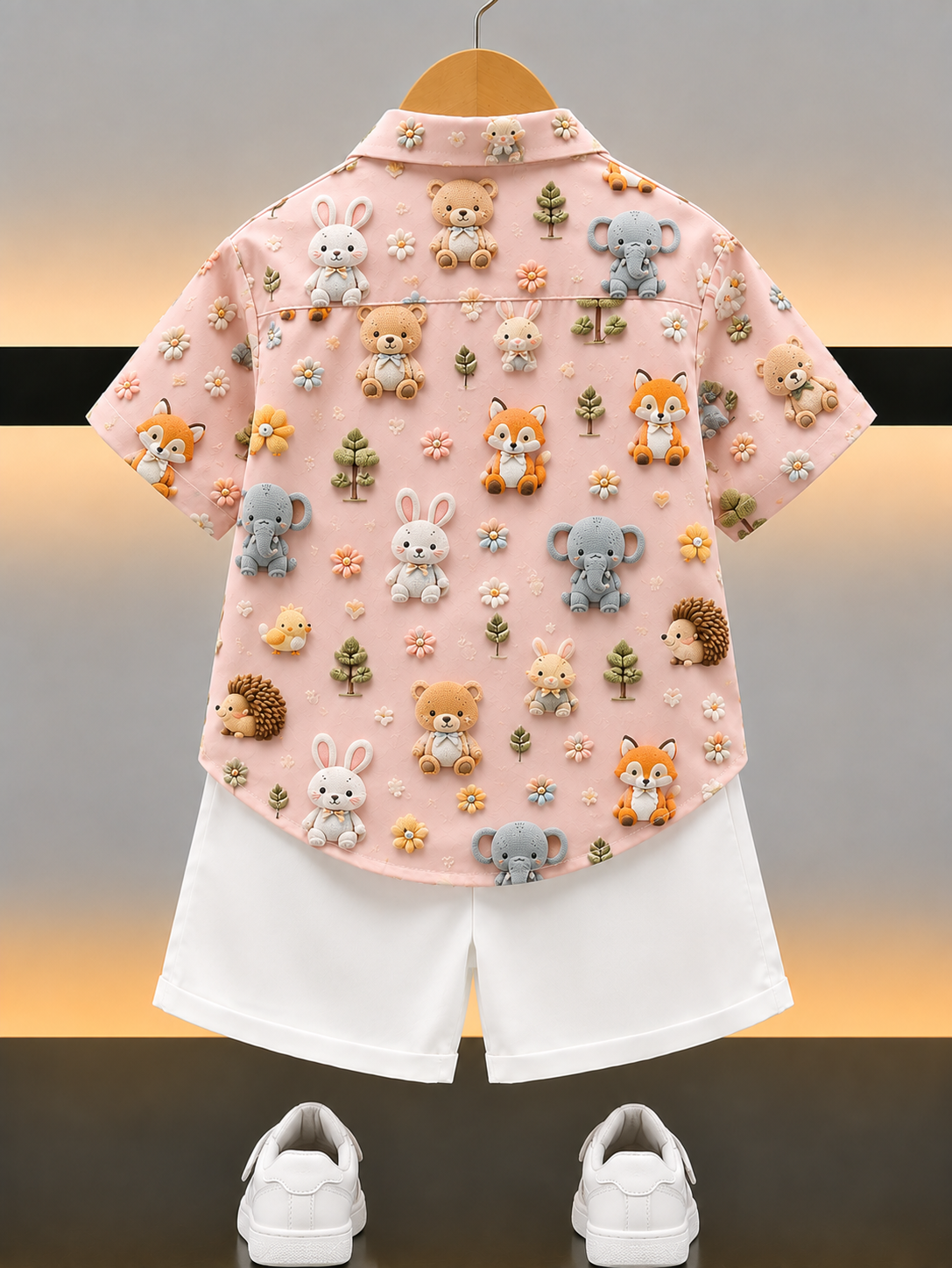 Animal Print Cotton Shirt & Shorts Set